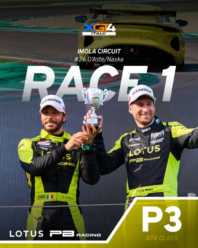 AND THIS ARE THE FINAL RESULTS FOR RACE 1 in IMOLA🔥 

👉another podium for PB Racing with our new Lineup in the #26 Emira GT4!✌🏻

✨A really solid race for our cara and drivers: @stefanodaste & @albertonaska in P3, with @abbatimassimo & @giambi_c in P4 and Maurizio Copetti & @schiavo_max in P6

🔝Stay tuned for Race 2 tomorrow at 9:05!

@fxseries_gt4 @autodromoimola @fiawec_official 

•
#pbracing #albertonaska #naska #imola #motorsport #motorsports #racing #lotuscars #lotusemiragt4 #emira #lotusemira